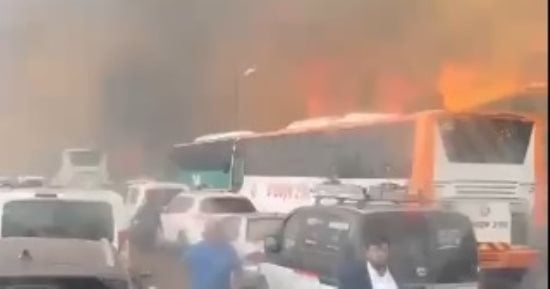 مواطنون يهربون من السيارات بسبب الحرائق في إسرائيل.. فيديو