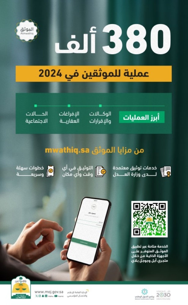 العدل: 380 ألف عملية موثقة في 2024