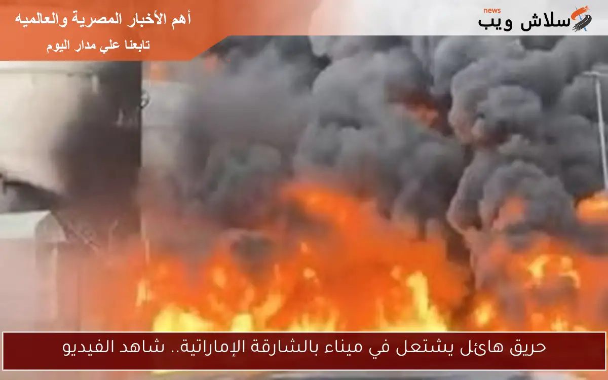 حريق هائل يشتعل في ميناء بالشارقة الإماراتية.. شاهد الفيديو