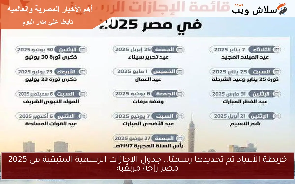 خريطة الأعياد تم تحديدها رسميًا.. جدول الإجازات الرسمية المتبقية في 2025 مصر راحة مرتقبة