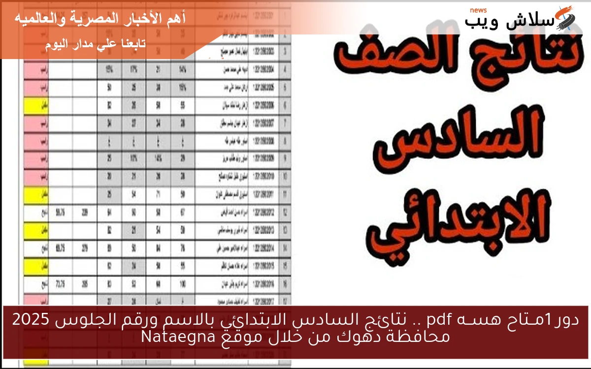 دور 1مــتاح هســه pdf .. نتائج محافظة دهوك السادس الابتدائي دور اول 2025 بالرقم الامتحاني من خلال موقع Nataegna