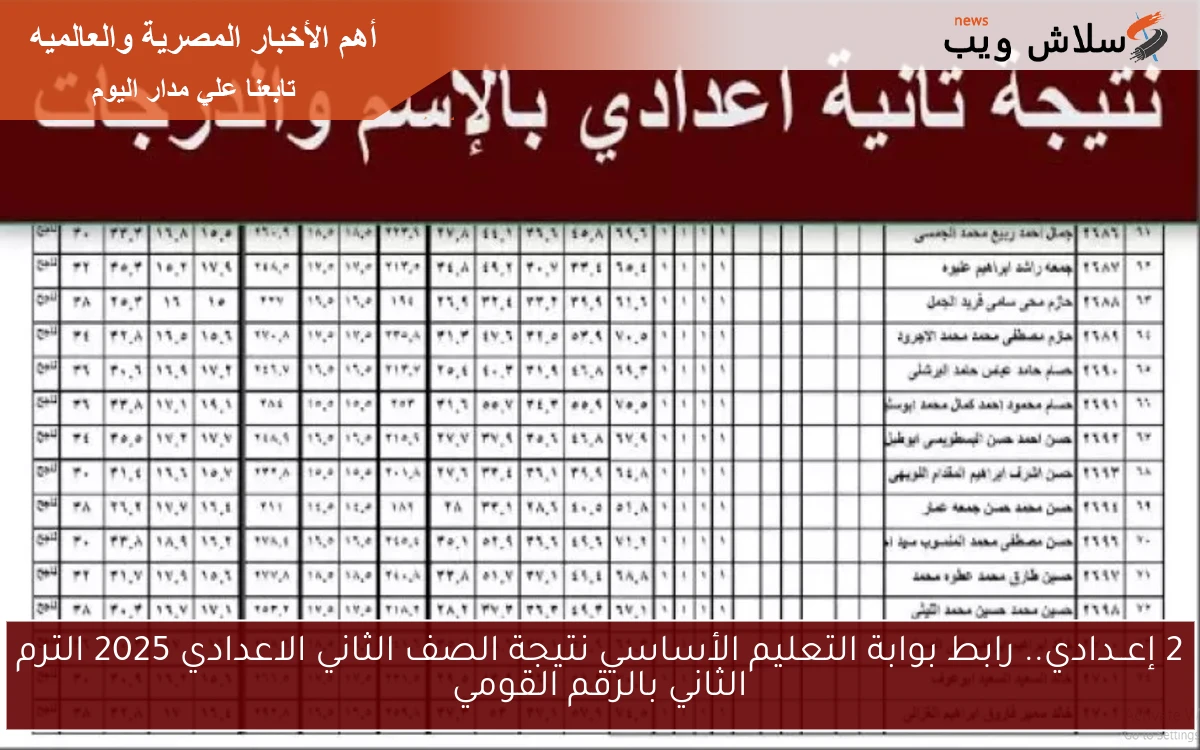 2 إعــدادي.. رابط بوابة التعليم الأساسي نتيجة الصف الثاني الاعدادي 2025 الترم الثاني بالرقم القومي
