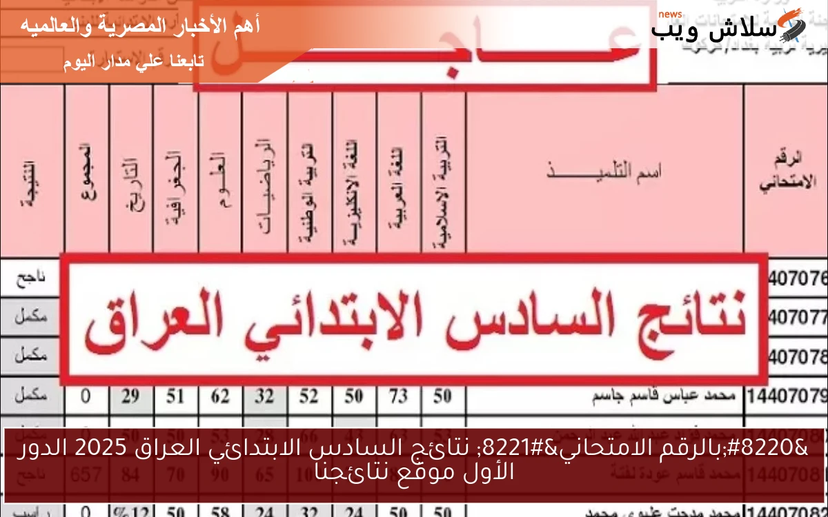 “بالرقم الامتحاني” نتائج السادس الابتدائي العراق 2025 الدور الأول موقع نتائجنا عموم المحافظات