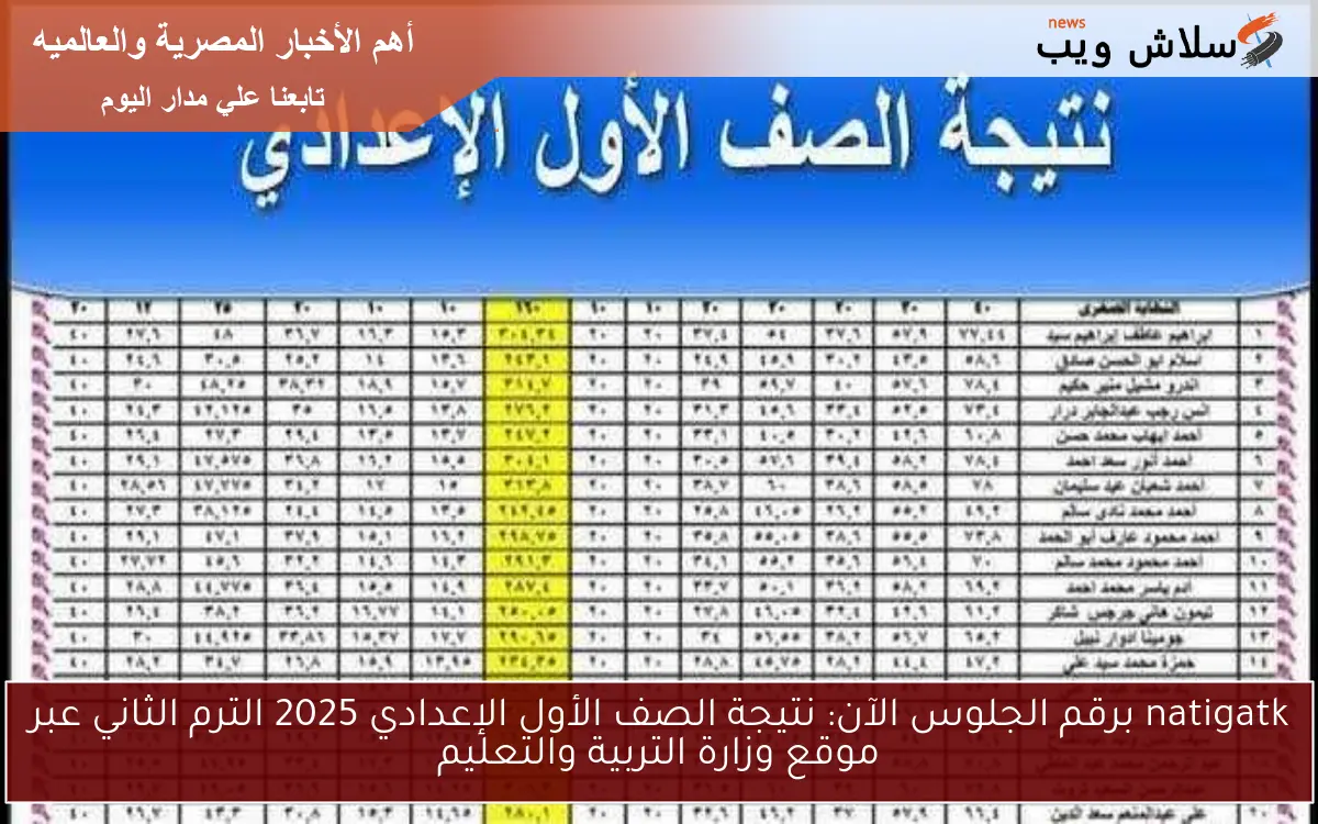 natigatk برقم الجلوس الآن: نتيجة الصف الأول الإعدادي 2025 الترم الثاني عبر موقع وزارة التربية والتعليم