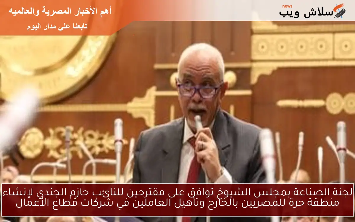 لجنة الصناعة بمجلس الشيوخ توافق على مقترحين للنائب حازم الجندي لإنشاء منطقة حرة للمصريين بالخارج وتأهيل العاملين في شركات قطاع الأعمال