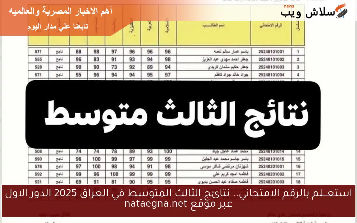 استعـــلم بالرقم الامتحاني.. نتائج الثالث المتوسط في العراق 2025 الدور الاول عبر موقع nataegna.net