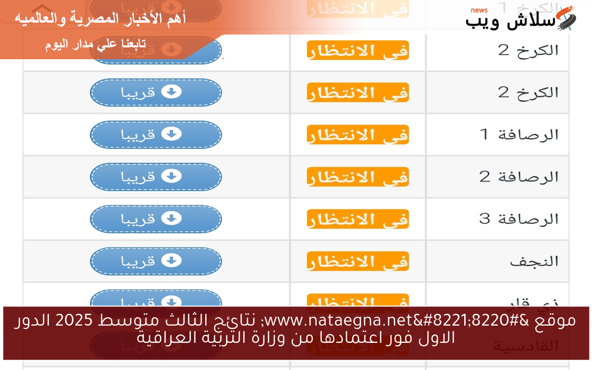 موقع “www.nataegna.net” نتائج الثالث متوسط 2025 الدور الاول فور اعتمادها من وزارة التربية العراقية