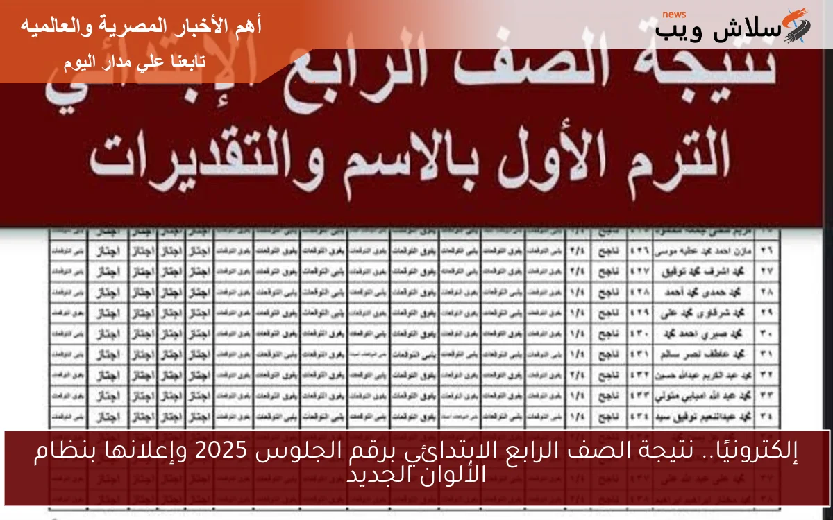 إلكترونيًا.. نتيجة الصف الرابع الابتدائي برقم الجلوس 2025 وإعلانها بنظام الألوان الجديد