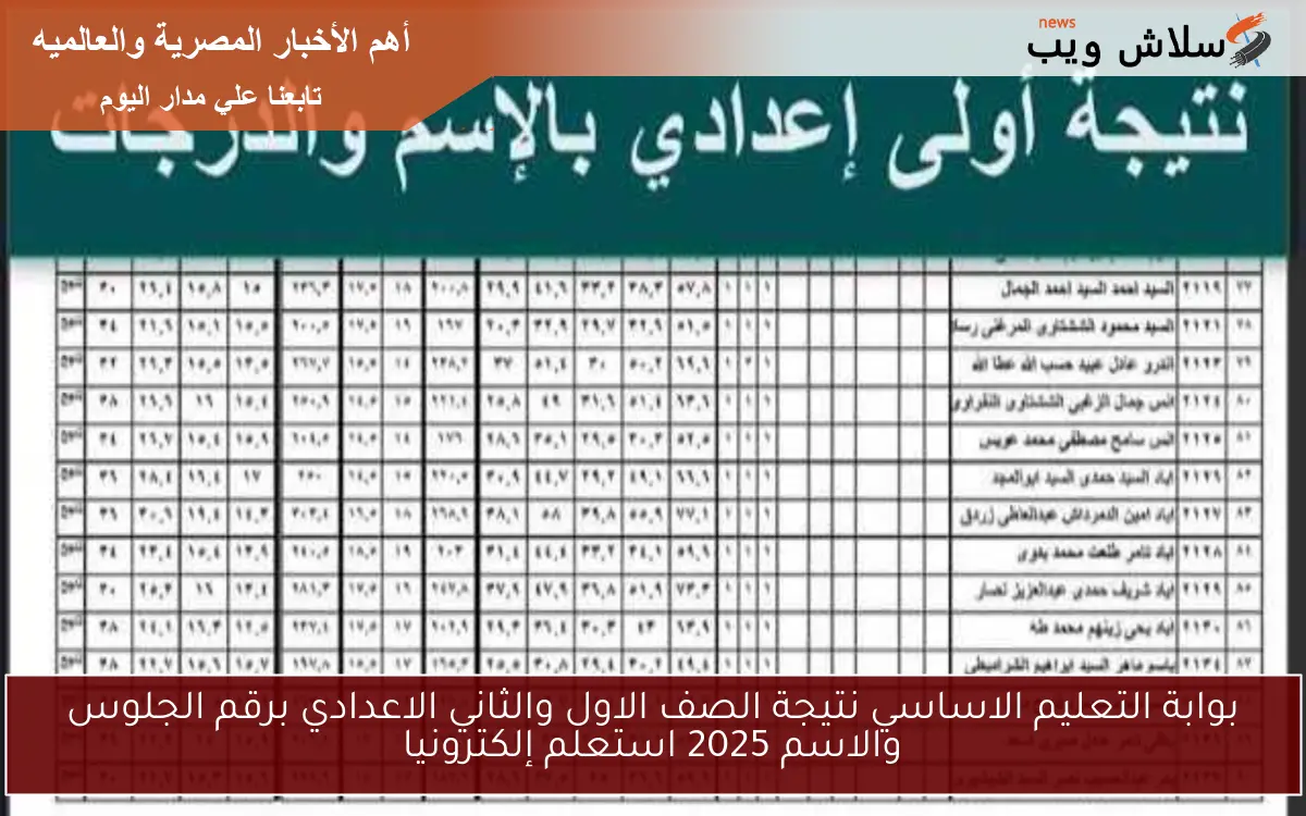 بوابة التعليم الاساسي نتيجة الصف الاول والثاني الاعدادي برقم الجلوس والاسم 2025 استعلم إلكترونيا