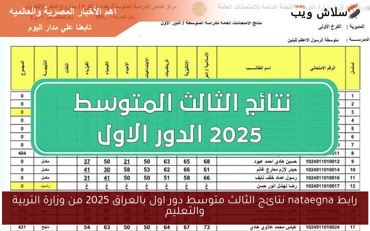 رابط nataegna نتائج الثالث متوسط دور اول بالعراق 2025 من وزارة التربية والتعليم