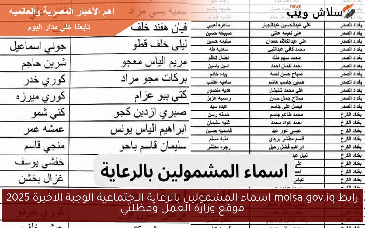 رابط molsa.gov.iq اسماء المشمولين بالرعاية الاجتماعية الوجبة الاخيرة 2025 موقع وزارة العمل ومظلتي