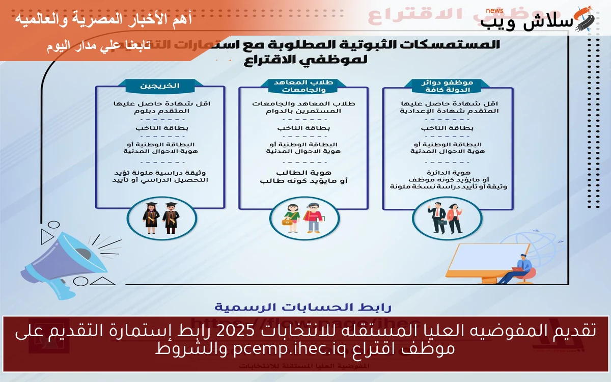 تقديم المفوضيه العليا المستقله للانتخابات 2025 رابط إستمارة التقديم على موظف اقتراع pcemp.ihec.iq والشروط