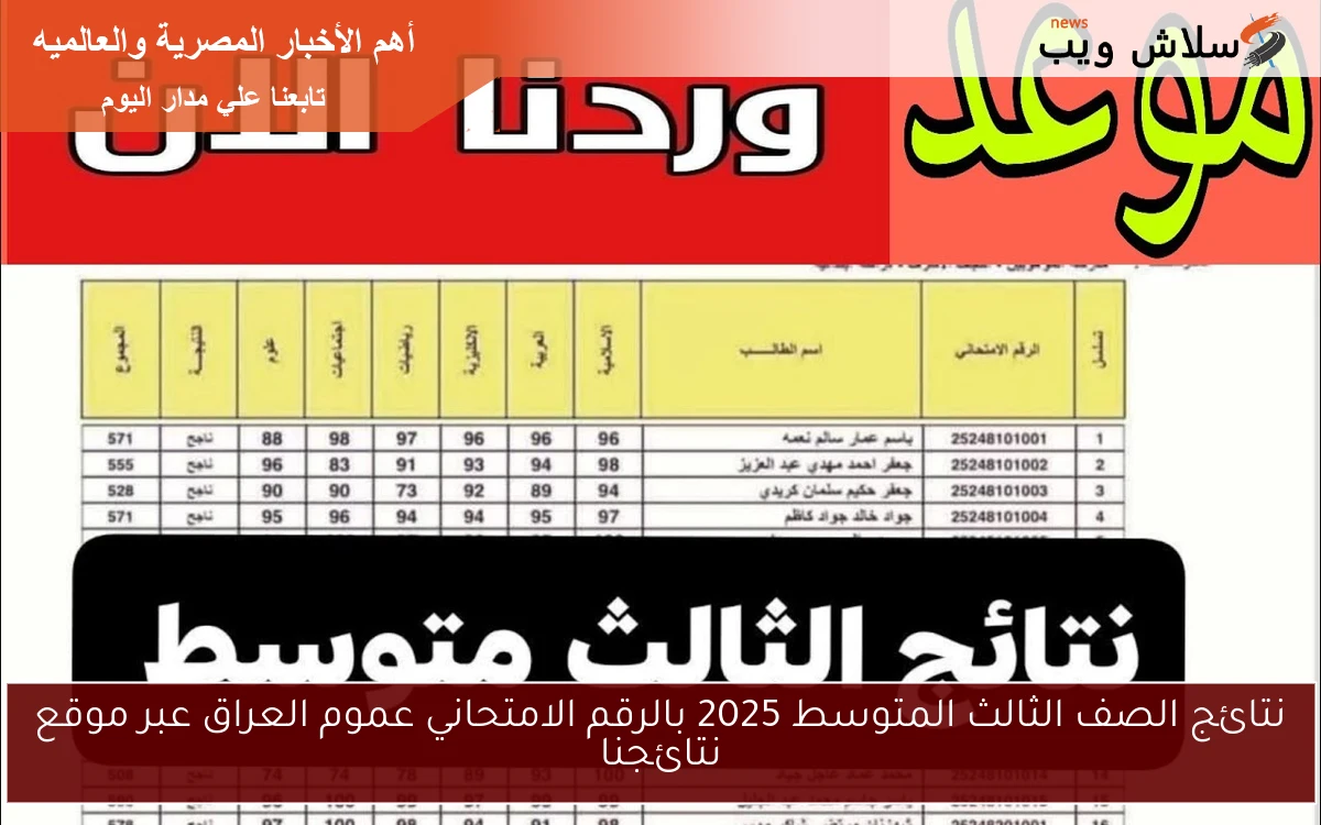 نتائج الصف الثالث المتوسط 2025 بالرقم الامتحاني عموم العراق عبر موقع نتائجنا