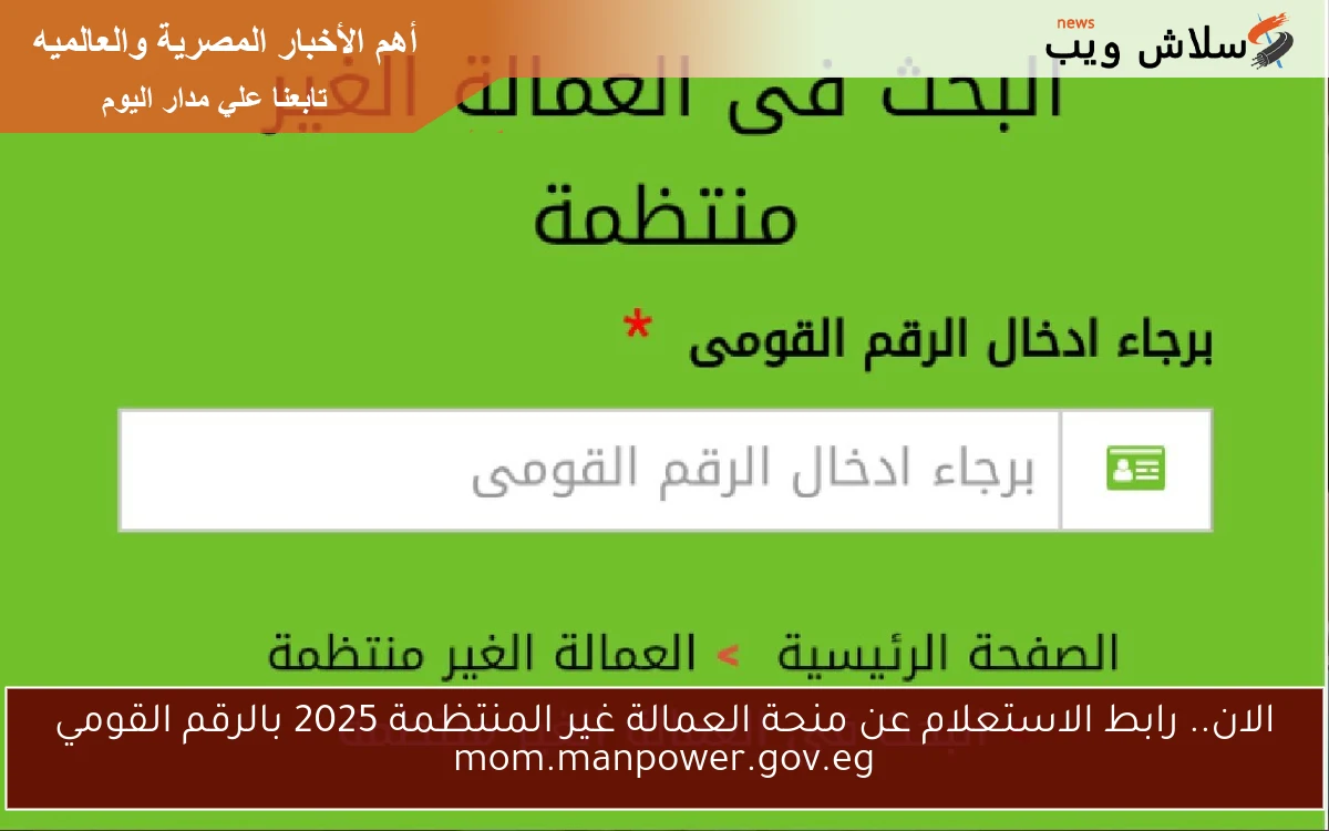 الان.. رابط الاستعلام عن منحة العمالة غير المنتظمة 2025 بالرقم القومي mom.manpower.gov.eg