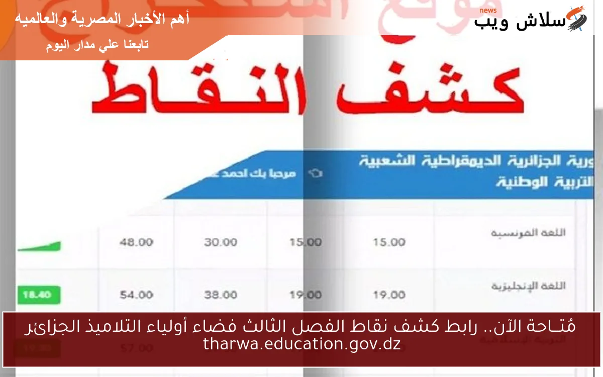 مُتـــاحة الآن.. رابط كشف نقاط الفصل الثالث فضاء أولياء التلاميذ الجزائر tharwa.education.gov.dz