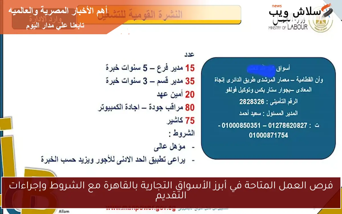 فرص العمل المتاحة في أبرز الأسواق التجارية بالقاهرة مع الشروط وإجراءات التقديم