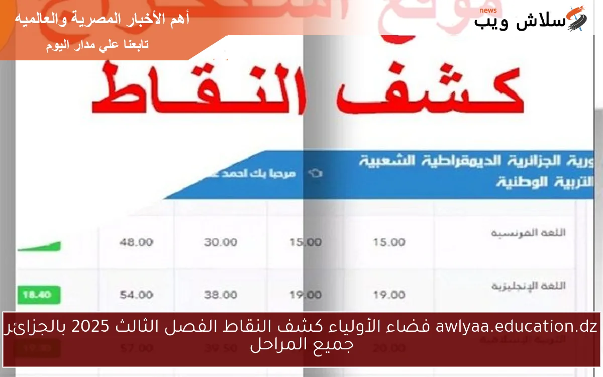 awlyaa.education.dz فضاء الأولياء كشف النقاط الفصل الثالث 2025 بالجزائر جميع المراحل