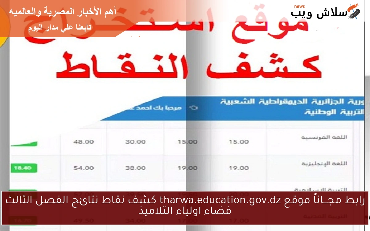رابط مجـــاناً موقع tharwa.education.gov.dz كشف نقاط نتائج الفصل الثالث فضاء اولياء التلاميذ