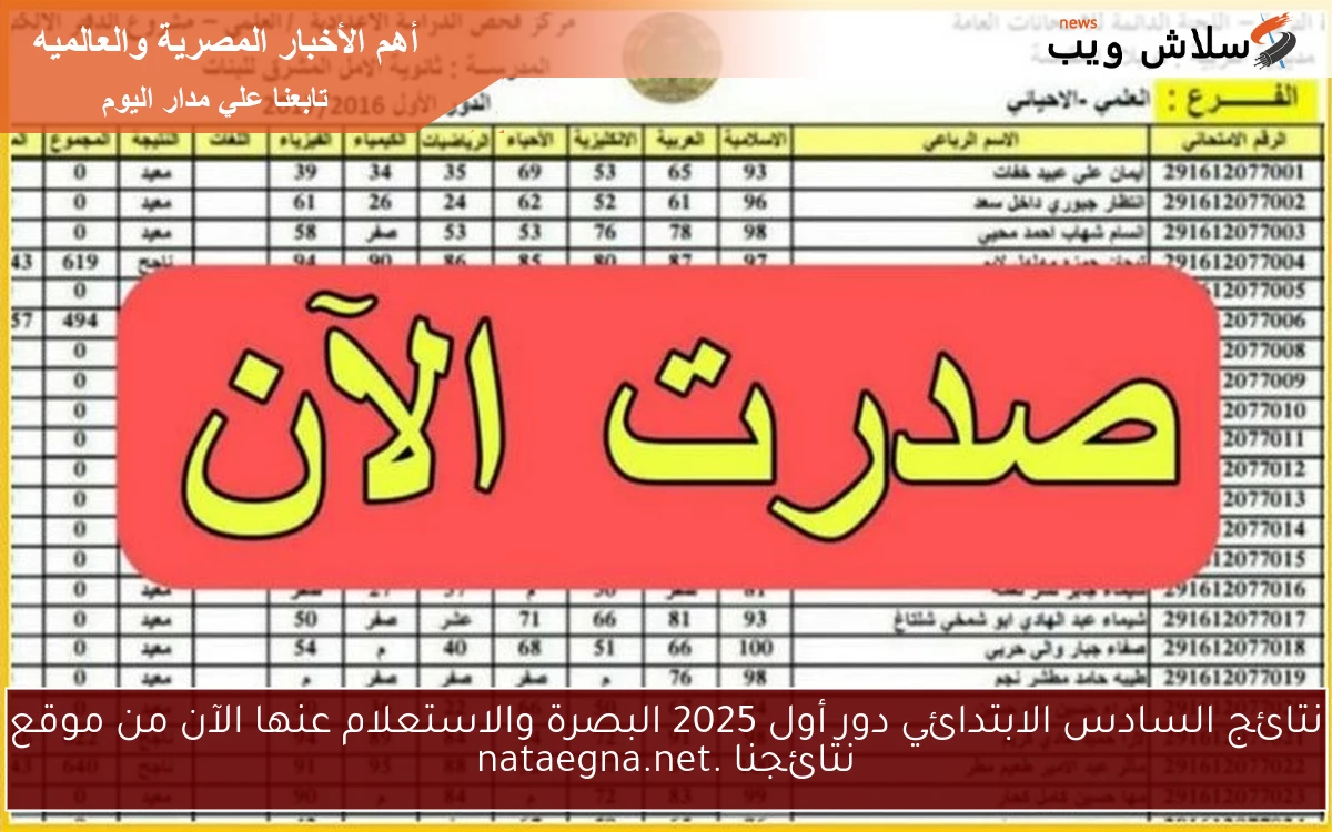 نتائج السادس الابتدائي دور أول 2025 البصرة والاستعلام عنها الآن من موقع نتائجنا .nataegna.net