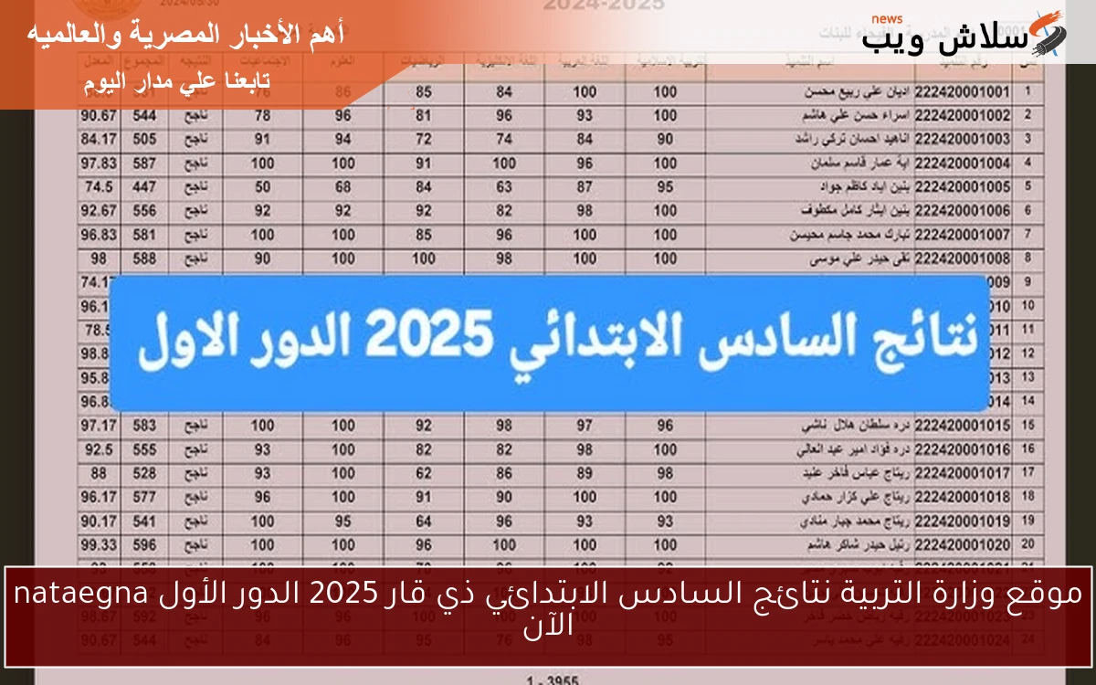 موقع وزارة التربية نتائج السادس الابتدائي ذي قار 2025 الدور الأول nataegna الآن