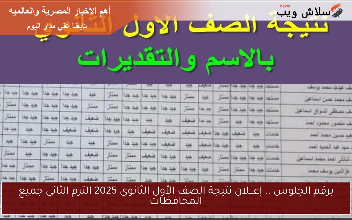برقم الجلوس .. إعـــلان نتيجة الصف الأول الثانوي 2025 الترم الثاني جميع المحافظات