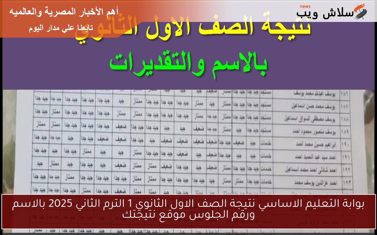 بوابة التعليم الاساسي نتيجة الصف الاول الثانوي 1 الترم الثاني 2025 بالاسم ورقم الجلوس موقع نتيجتك