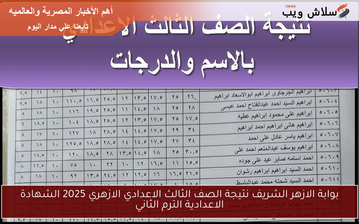 بوابة الازهر الشريف نتيجة الصف الثالث الاعدادي الازهري 2025 الشهادة الاعدادية الترم الثاني
