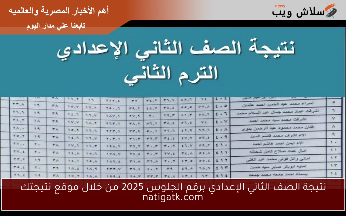 نتيجة الصف الثاني الإعدادي برقم الجلوس 2025 من خلال موقع نتيجتك natigatk.com