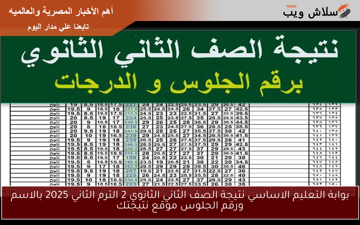بوابة التعليم الاساسي نتيجة الصف الثاني الثانوي 2 الترم الثاني 2025 بالاسم ورقم الجلوس موقع نتيجتك