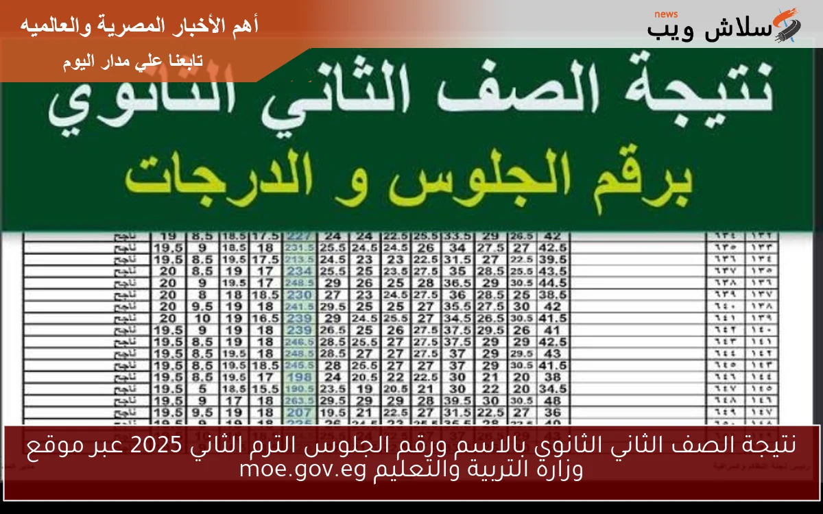 نتيجة الصف الثاني الثانوي بالاسم ورقم الجلوس الترم الثاني 2025 عبر موقع وزارة التربية والتعليم moe.gov.eg