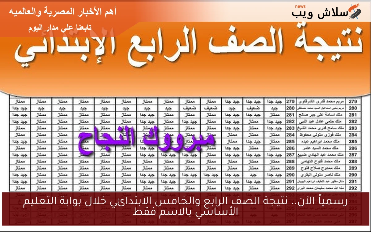 رسمياً الآن.. نتيجة الصف الرابع والخامس الابتدائي خلال بوابة التعليم الأساسي بالاسم فقط